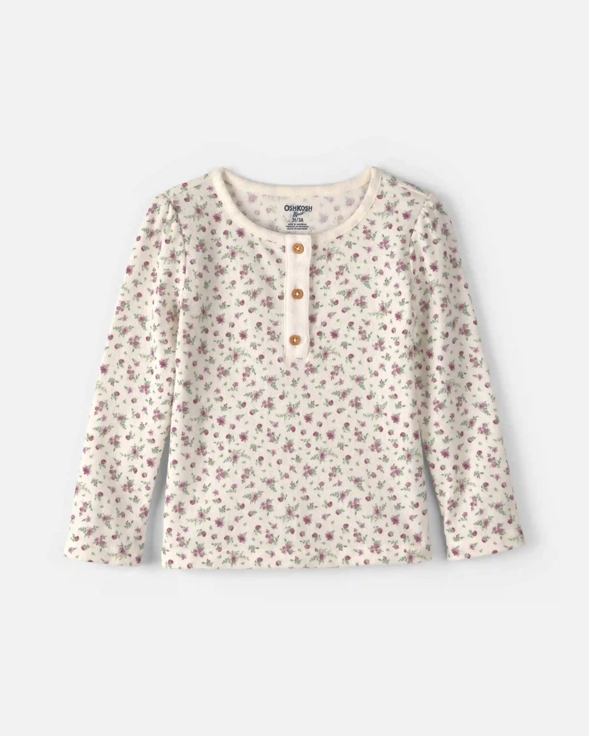 Toddler Girl Floral Henley Top - Ivory