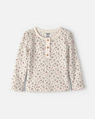 Toddler Girl Floral Henley Top - Ivory