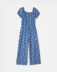 Girls Floral Jumpsuit - Blue