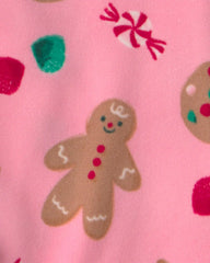 Girls 2-Pack Christmas Gingerbread Fleece Loose Fit Night Gown & Doll Gown - Pink