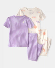 Toddler Girl Space Constellation Tie-Dye 100% Cotton Snug Fit 4-Piece Pajama Set - Purple