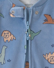 Baby Boy Dinosaur 2-Way Zip DreamPlush Sleep & Play Pajamas - Blue