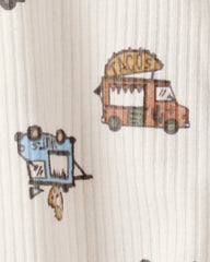 Baby Boy Truck Print Cotton Long-Sleeve Sleep & Play Pajamas - Ivory