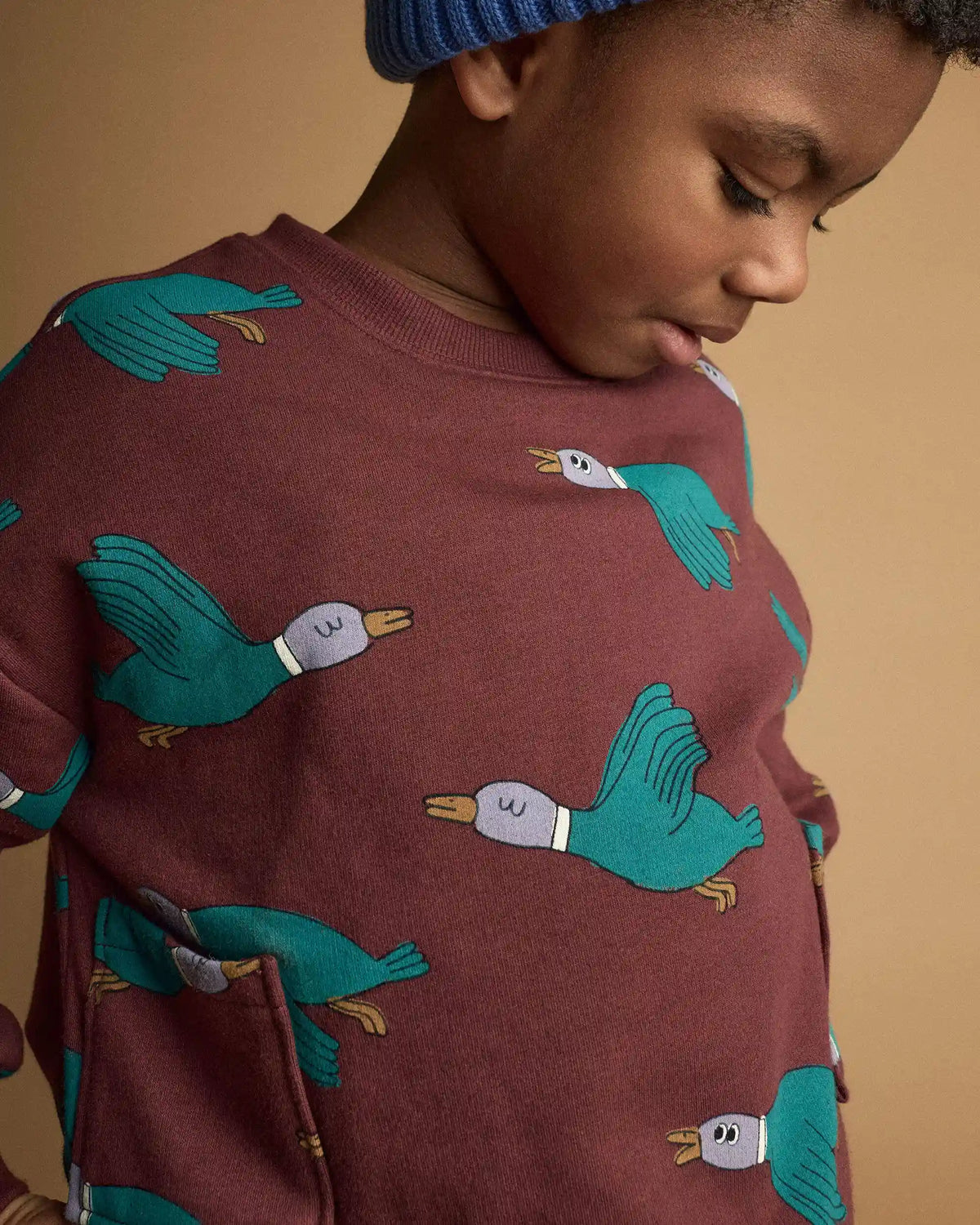 Toddler Relaxed Graphic Pullover Sweatshirt in Duck Print - Burgundy