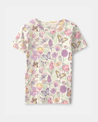 Girls Butterfly 100% Cotton Snug Fit 2-Piece Pajama Set - Cream
