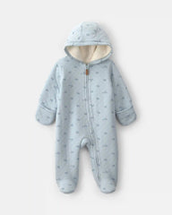 Baby Boy Train Teddy Fleece Long-Sleeve Jumpsuit - Blue