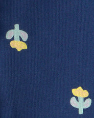 Baby Girl Floral French Terry Zip-Up Hoodie - Navy Blue