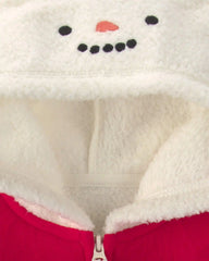 Baby Snowman Fleece Long-Sleeve Jumpsuit - Cream