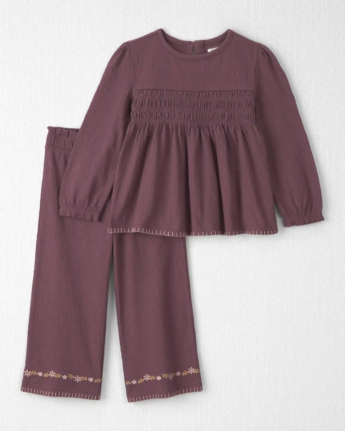 Toddler Girl 2-Piece Organic Cotton Smocked Top & Pant Set