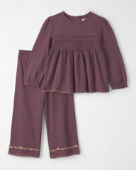 Toddler Girl 2-Piece Organic Cotton Smocked Top & Pant Set
