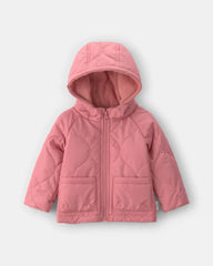 Baby Girl Hooded Midweight Quilted Jacket - Pink