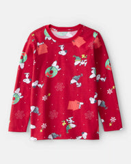 Kids Christmas Peanuts Snoopy Print Long-Sleeve Graphic Tee - Red