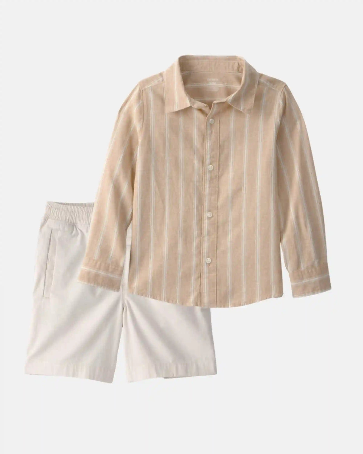 Boys 2-Piece Button-Down Shirt & Short Set - Brown/White