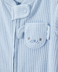 Baby Boy Dog Pocket 2-Way Zip Ribbed Sleep & Play Pajamas - Blue