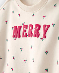 Toddler Girl 2-Piece 'Merry' Fleece Long-Sleeve Top & Pant Set - Cream