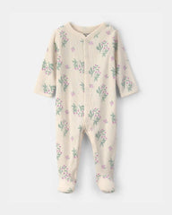 Baby Girl Floral Snug Fit Sleep & Play Pajamas - Cream