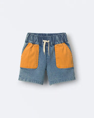 Toddler Colorblock Long-Line Shorts in Denim