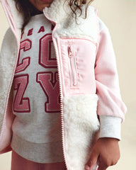 Toddler Girl Teddy Fleece Vest - Cream/Pink