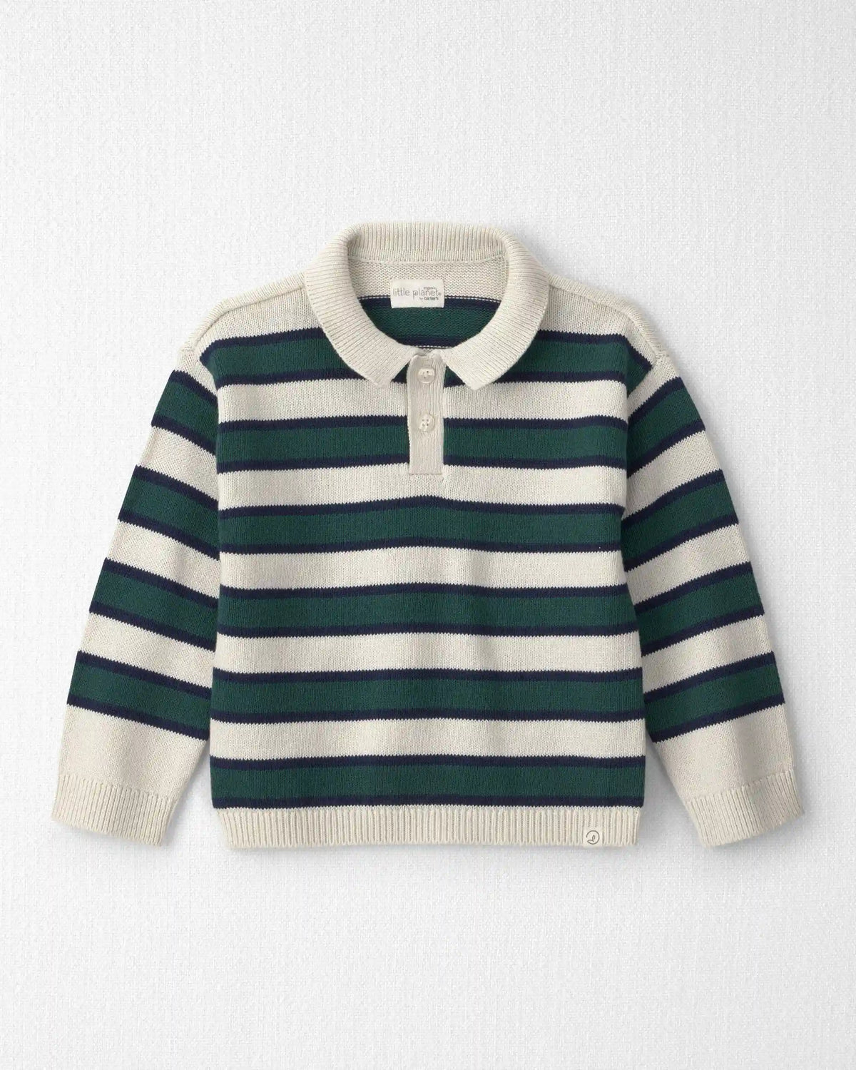 Toddler Boy Organic Cotton Sweater Knit Polo in Stripes