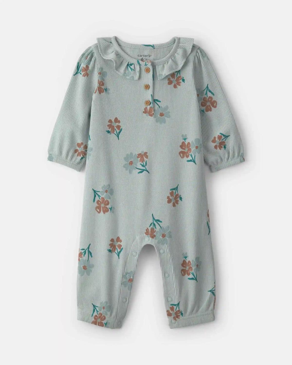 Baby Girl Floral Thermal Long-Sleeve Jumpsuit - Green