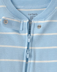 Baby Alligator Striped 100% Cotton Snug Fit 1-Piece Pajama - Blue