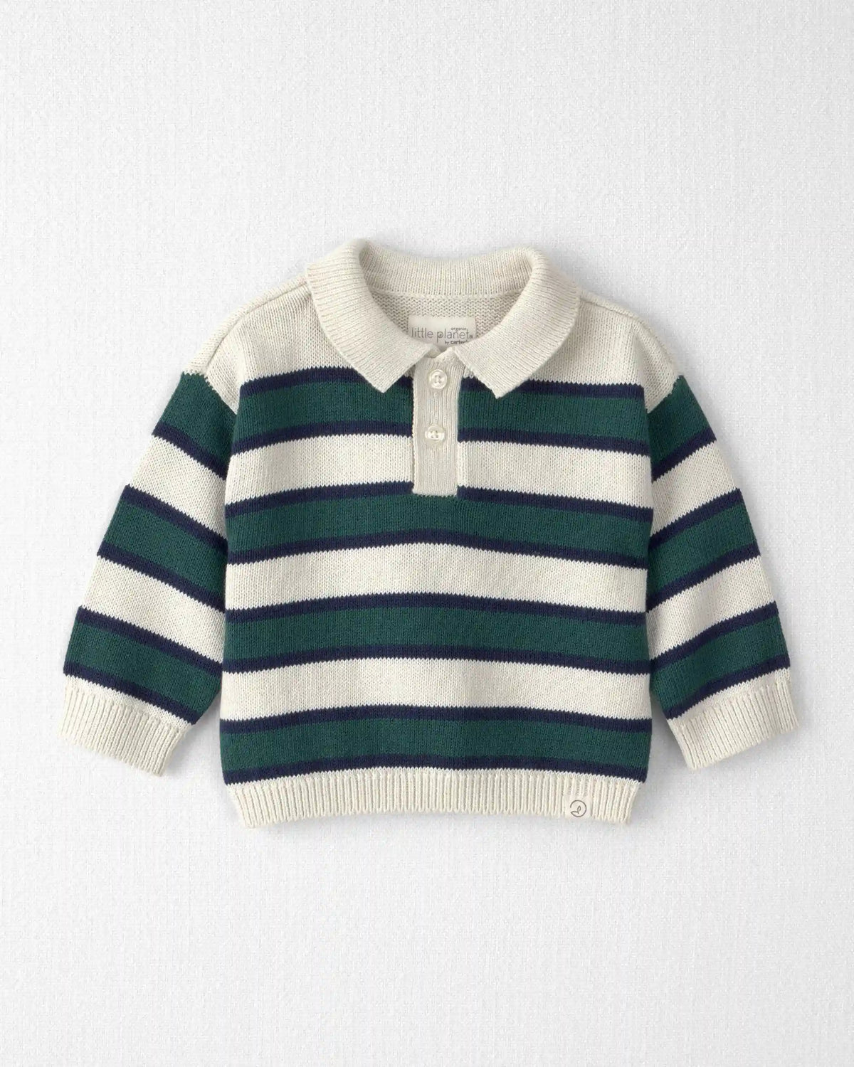 Baby Boy Organic Cotton Sweater Knit Polo in Stripes