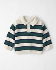 Baby Boy Organic Cotton Sweater Knit Polo in Stripes