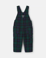 Baby Boy Plaid Corduroy Overalls - Navy Blue/Green