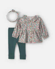 Baby Girl 3-Piece Floral Long-Sleeve Top & Pant Set