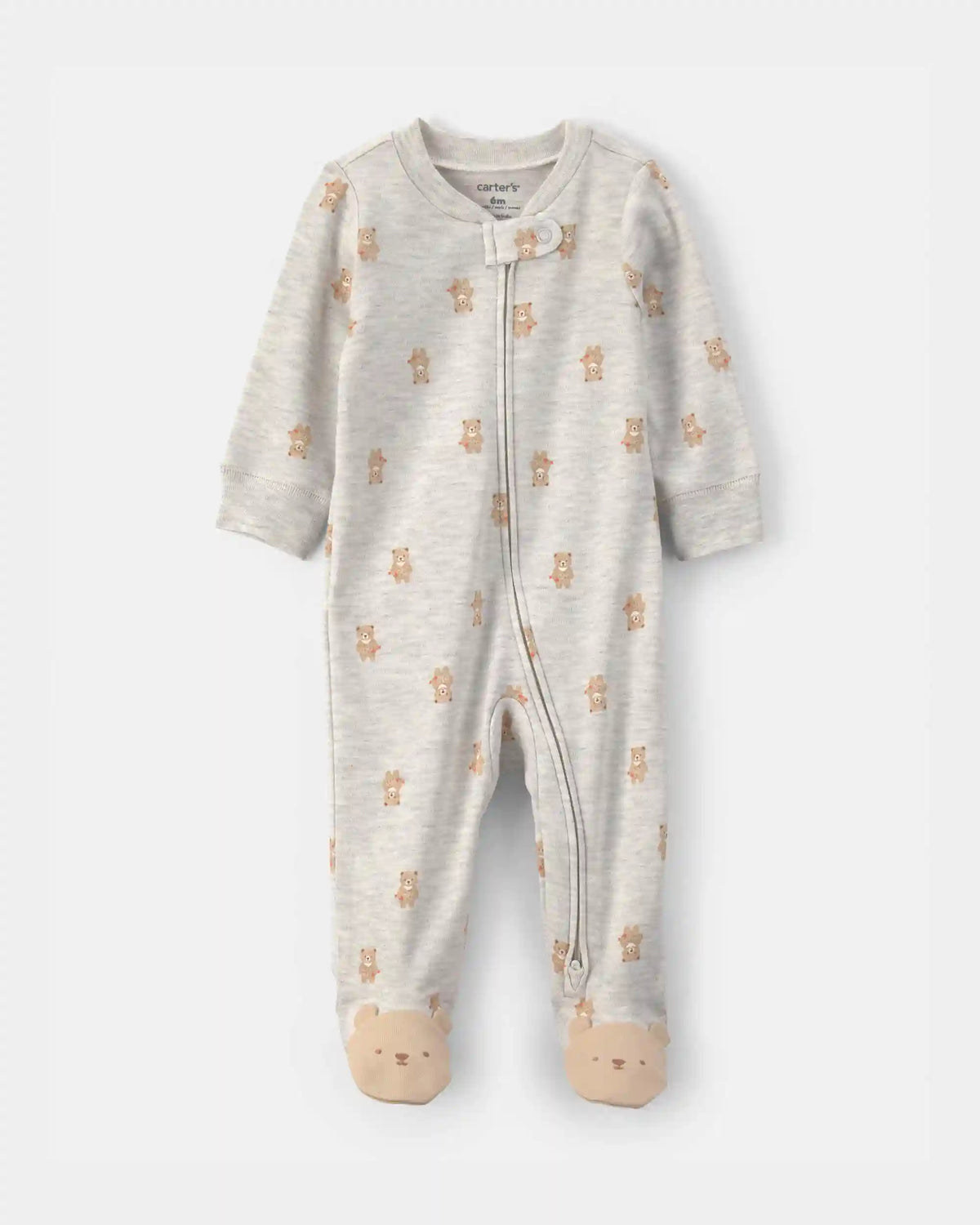 Baby Teddy Bear Cotton 2-Way Zip Sleep & Play Pajamas - Grey