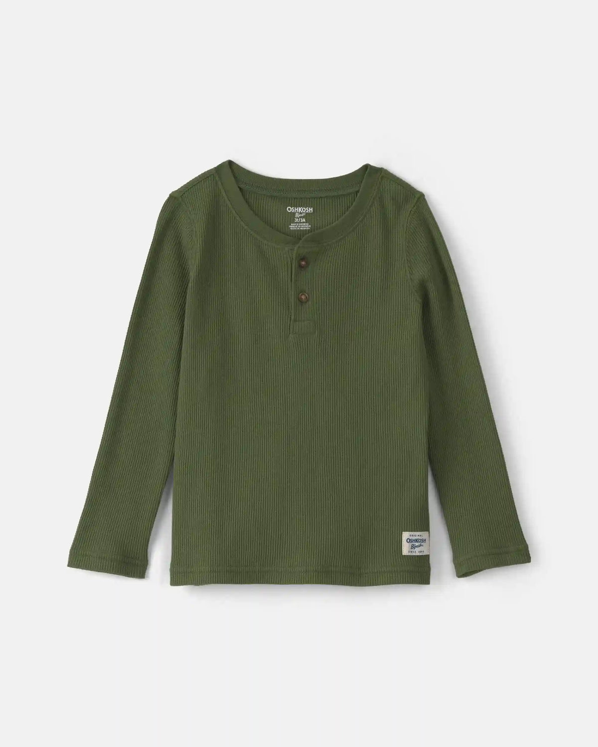 Toddler Boy Thermal Long-Sleeve Henley T-Shirt - Olive Green