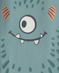 Toddler Boy 4-Piece Monster 100% Cotton Snug Fit Pajama Set - Teal/Cream