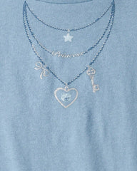 Girls Charm Necklace Short-Sleeve Graphic Tee - Blue