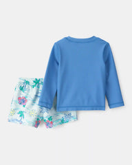 Baby Boy 2-Piece Tropical Beach Rashguard Trunk Set - Blue
