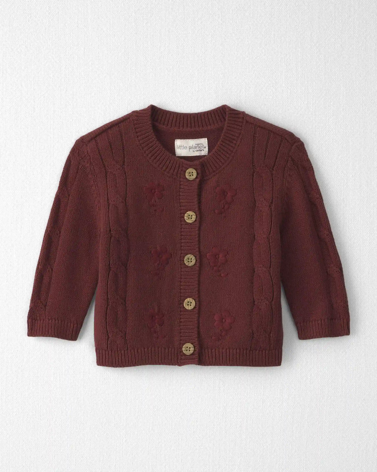 Baby Girl Organic Cotton Sweater Knit Embroidered Cardigan