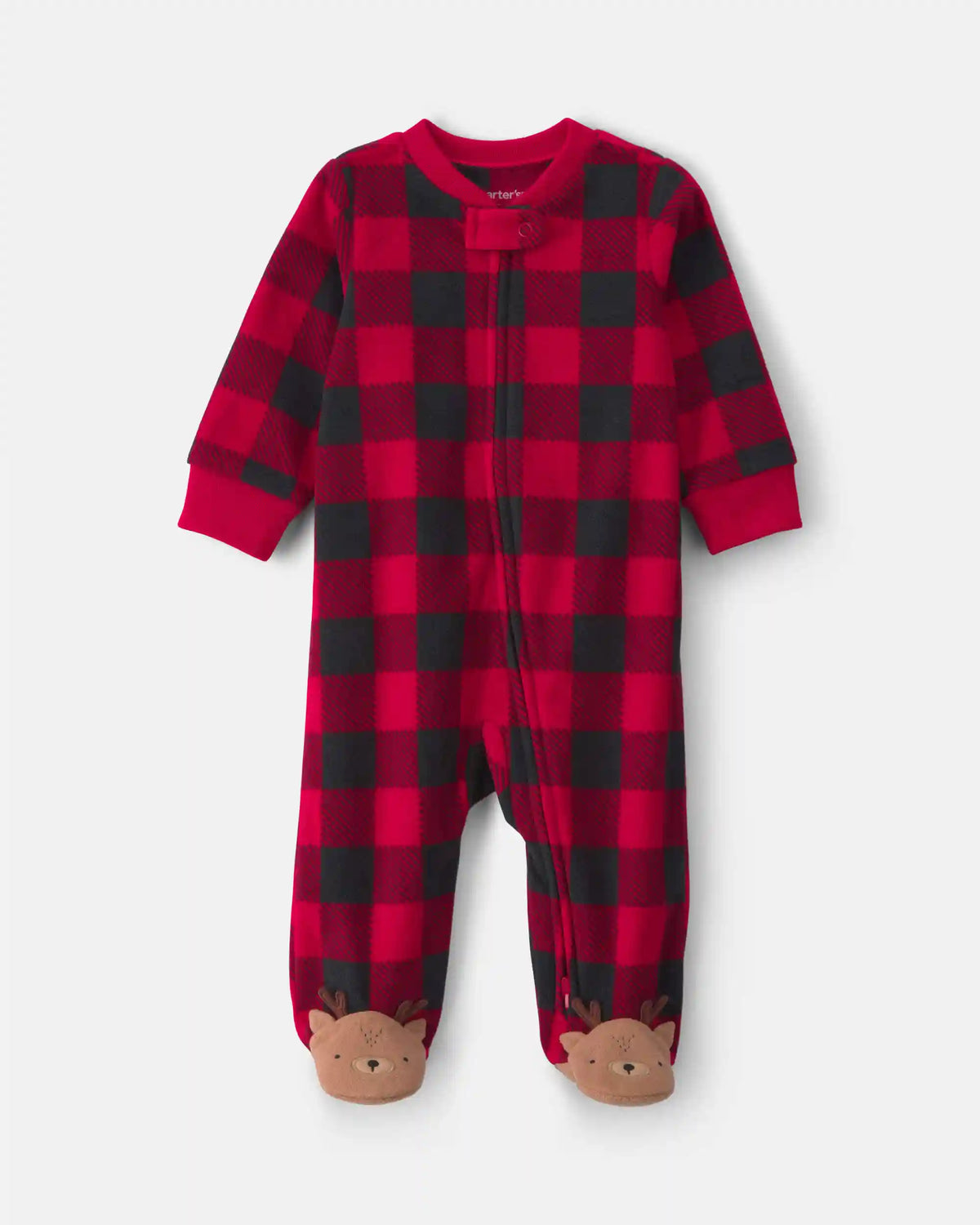Baby Buffalo Check Fleece 2-Way Zip Sleep & Play Pajamas - Red/Black