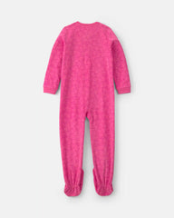 Girls 1-Piece Smiley Faces Fleece Loose Fit Footed Pajama - Pink