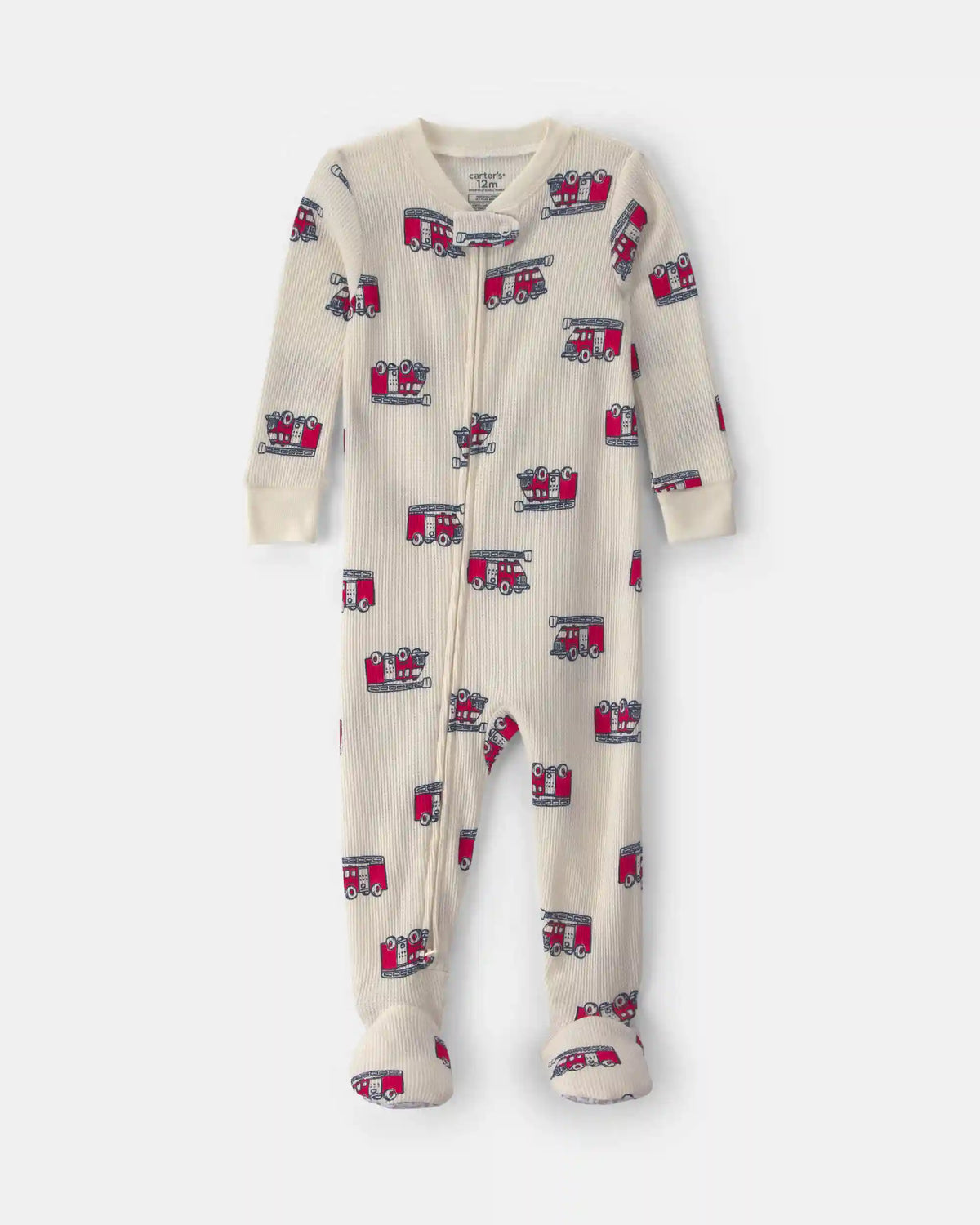 Baby Boy 1-Piece Firetrucks Thermal Snug Fit Footed Pajama - Cream