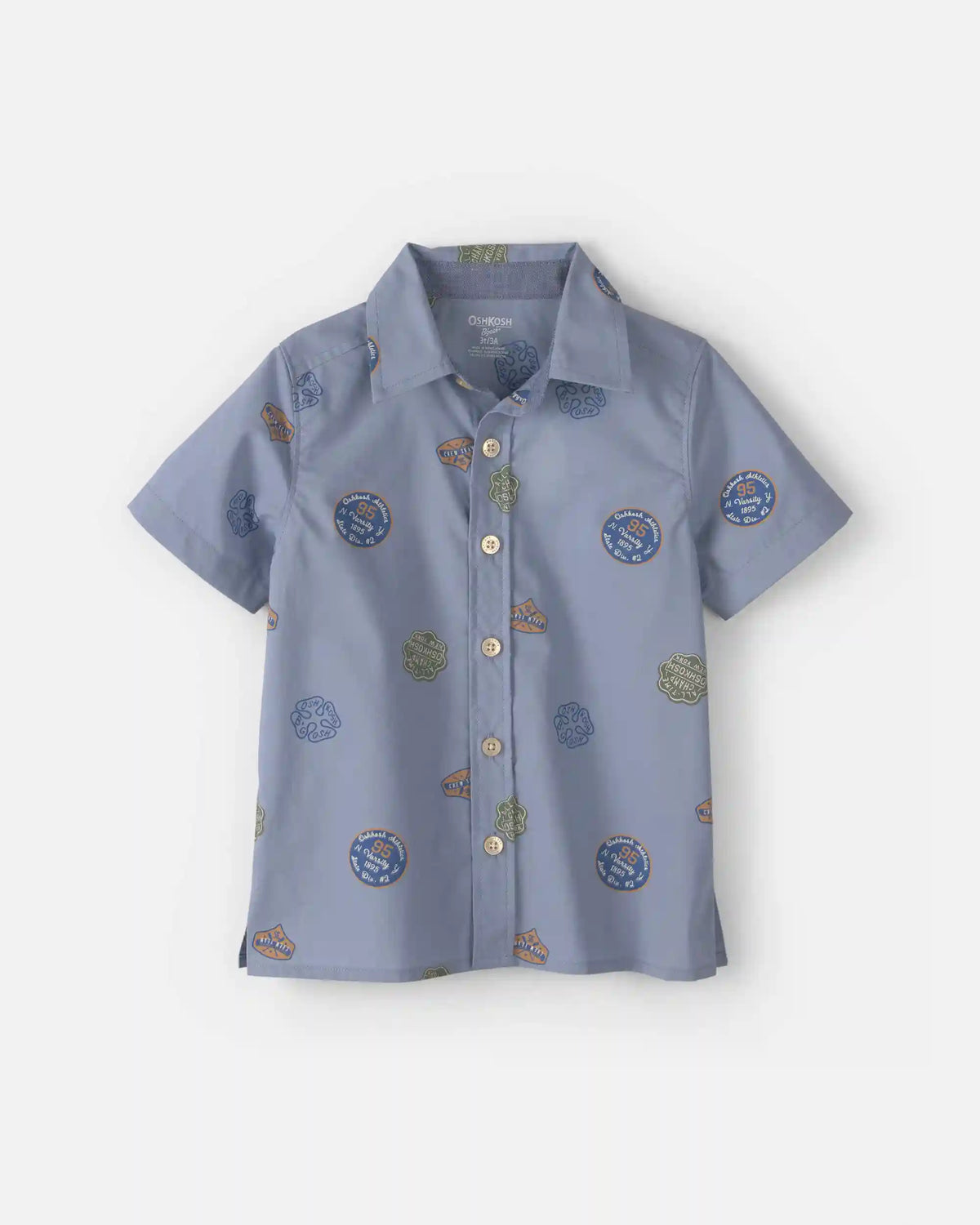 Toddler Boy Patchwork Poplin Short-Sleeve Button-Down Shirt - Blue