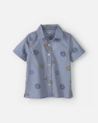 Toddler Boy Patchwork Poplin Short-Sleeve Button-Down Shirt - Blue
