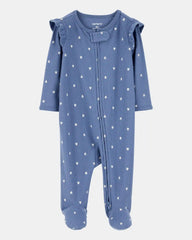 Baby Girl Mini Floral 2-Way Zip Ribbed Sleep & Play Pajamas - Blue