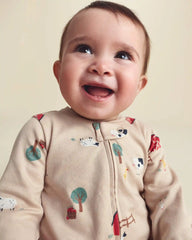 Baby Boy 1-Piece Farm 2-Way Zip 100% Cotton Snug Fit Footed Pajama - Cream