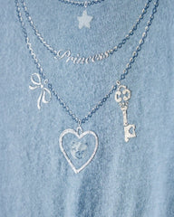 Girls Charm Necklace Long-Sleeve Graphic Tee - Blue