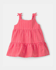 Baby Girl Gingham Sleeveless Dress - Coral