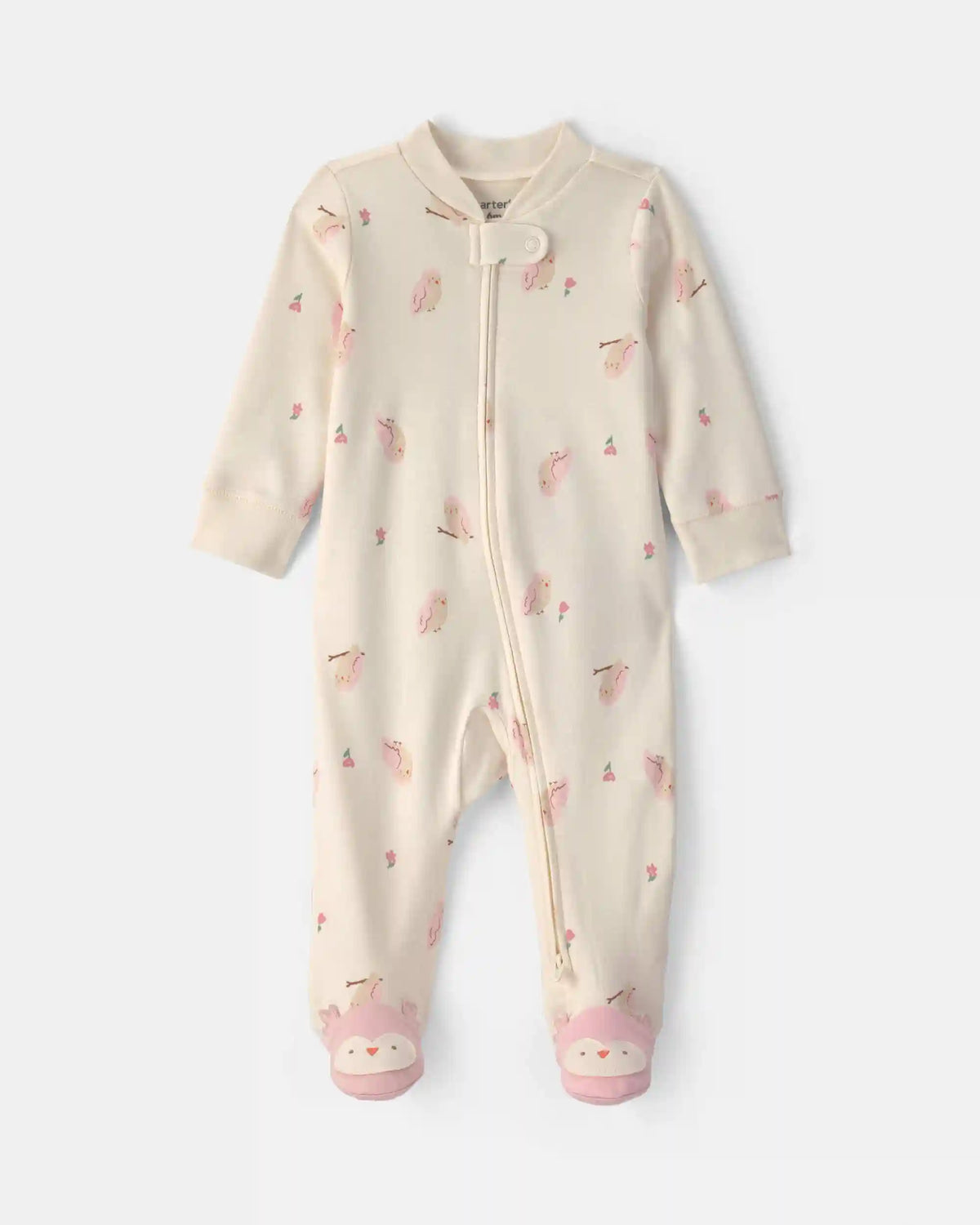 Baby Girl Owl 100% Cotton 2-Way Zip Sleep & Play Pajamas - Cream