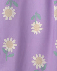 Girls Flower Short-Sleeve 2-Piece Pajama Set - Purple