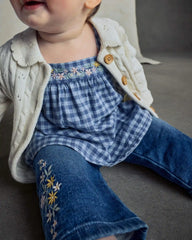 Baby Girl Floral Denim Jeans - Medium Wash