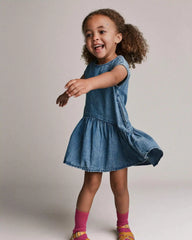 Toddler Girl Asymmetrical Drop-Waist Dress in Denim