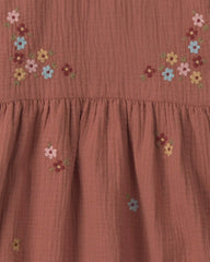 Toddler Girl Organic Cotton Embroidered Gauze Dress
