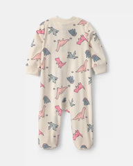 Baby Girl Dinosaur Fleece 2-Way Zip DreamPlush Sleep & Play Pajamas - Cream